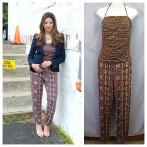 Cabi 325 Mosaic Romper Halter Brown Navy Autumn M